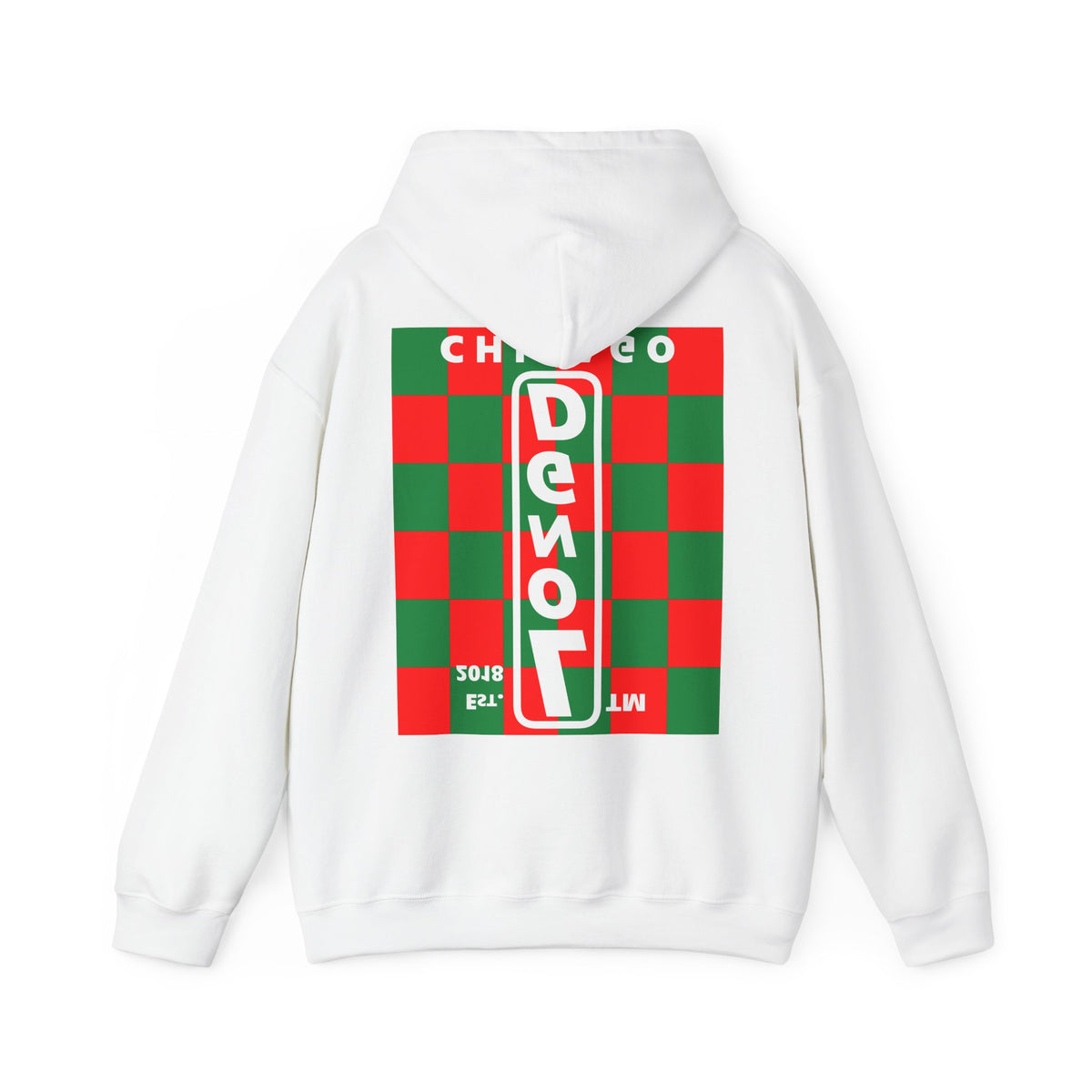 LongD Chicago negative upright checkered front-back logo (Xmas colors) hoodie