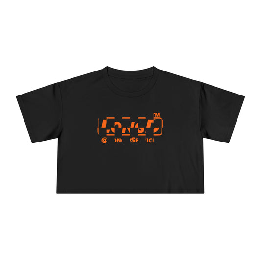 LongD Tag positive checkered logo (Halloween colors) crop tee