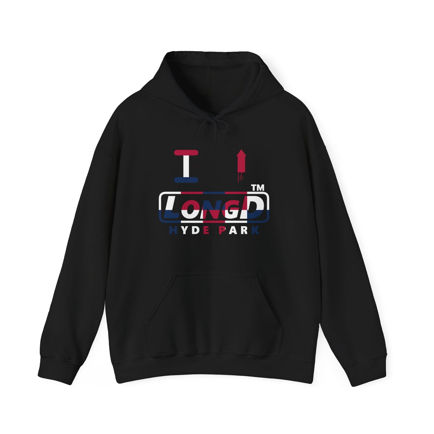 I firecracker LongD® positive 2x5 Hyde Park logo hoodie
