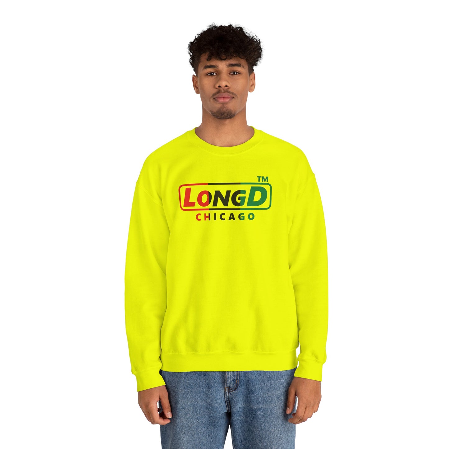 LongD positive vertical 3-striped Chicago logo crewneck sweatshirt (Juneteenth colors)