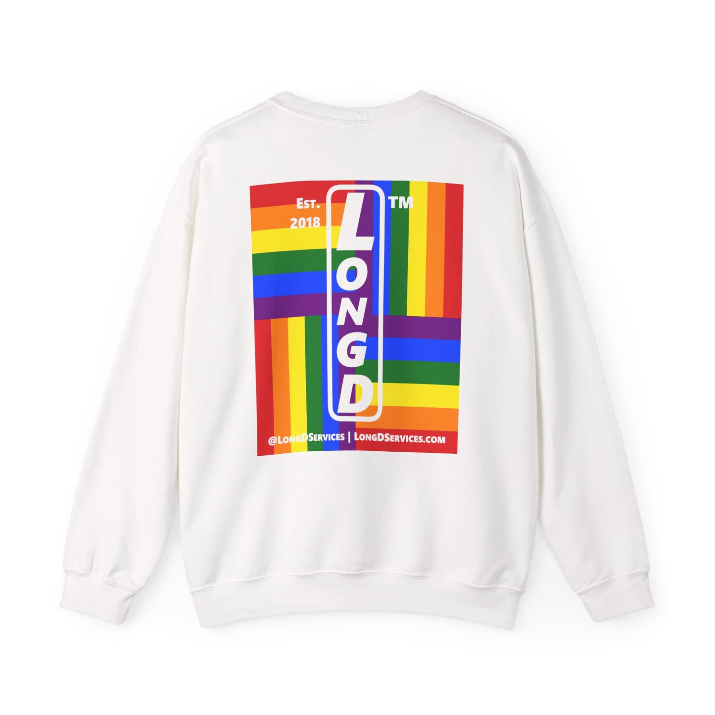 I Luv LongD negative windmill tag-domain upright front-back logo crewneck sweatshirt