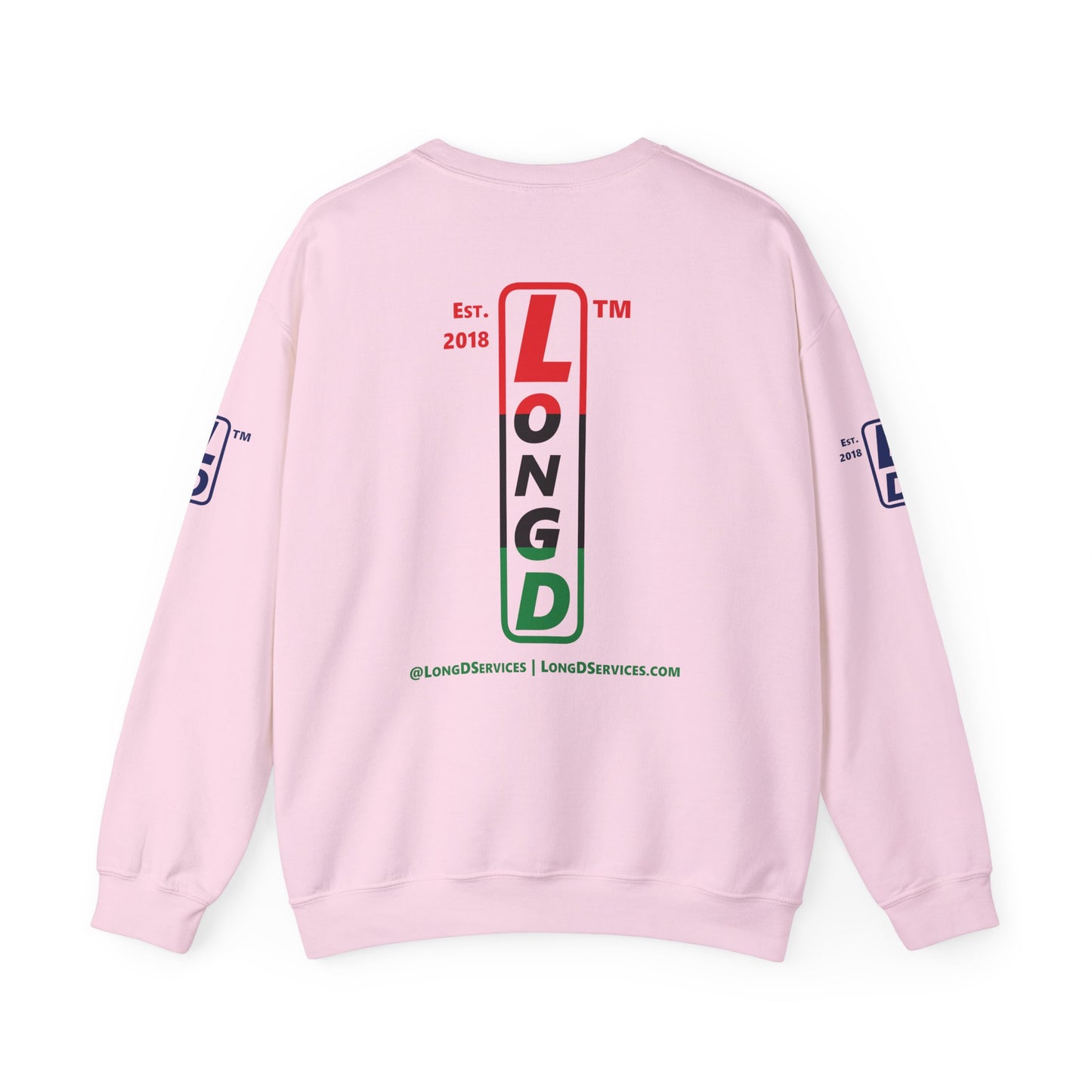 I Fist LongD positive horizontal 3-striped tag-domain upright 4-print logo crewneck sweatshirt