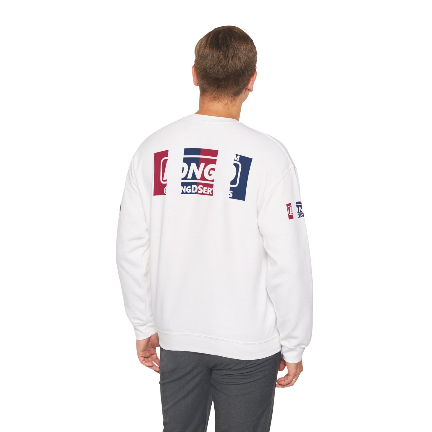 I firecracker LongD positive vertical 6-striped 4-print Chicago logo crewneck sweatshirt
