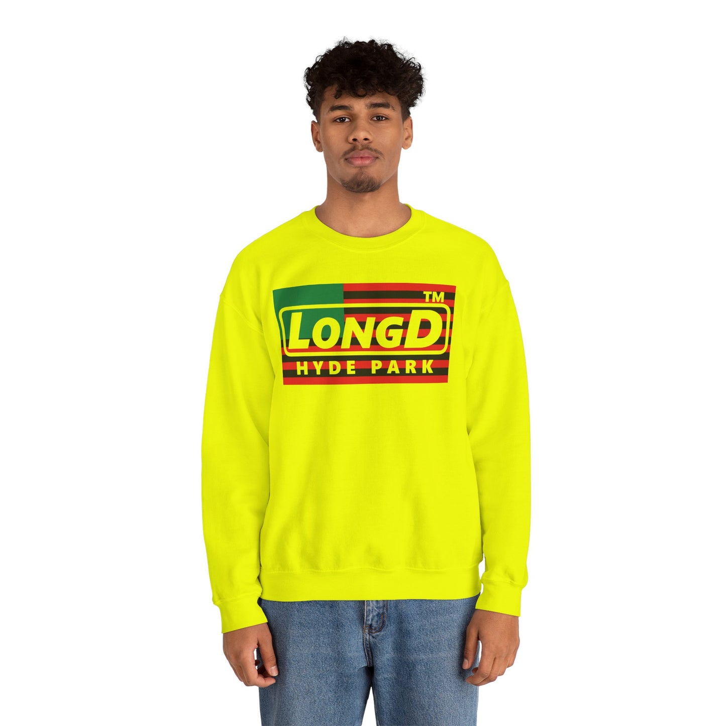 LongD negative flag Hyde Park logo crewneck sweatshirt (Juneteenth colors)