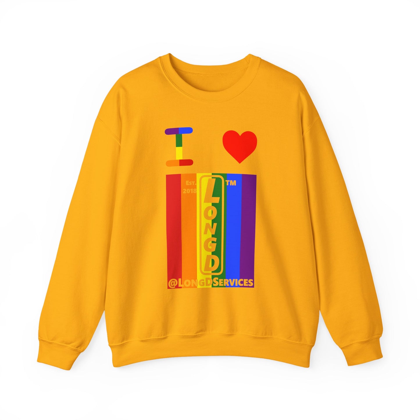 I Luv LongD negative vertical 6-striped tag upright logo crewneck sweatshirt