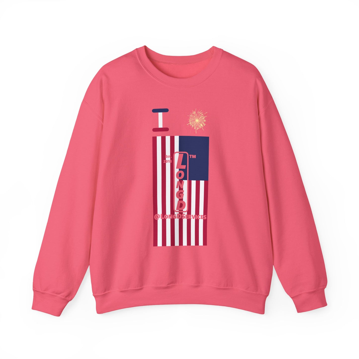 I Burst LongD negative flag tag upright logo crewneck sweatshirt