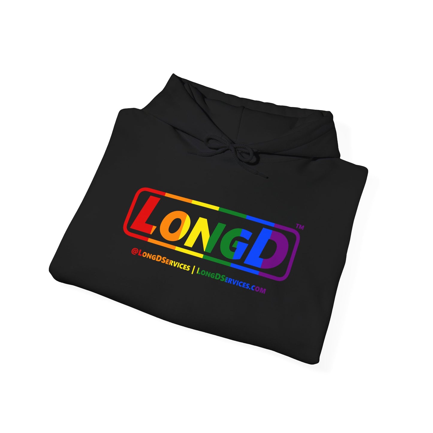 LongD® Logo Hoodie with Pride rainbow positive text