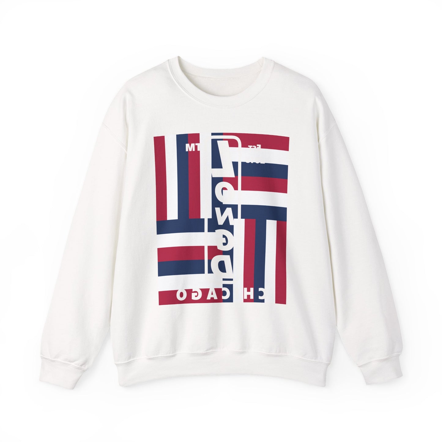 LongD negative rotated windmill Chicago front-back upright logo crewneck sweatshirt (patriotic colors)