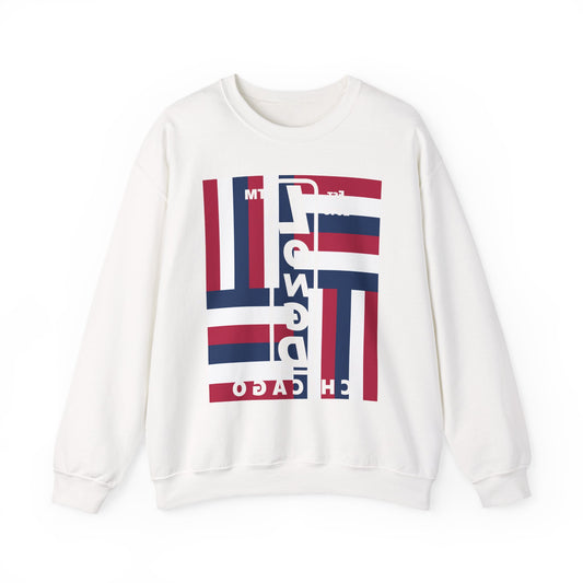 LongD negative rotated windmill Chicago front-back upright logo crewneck sweatshirt (patriotic colors)