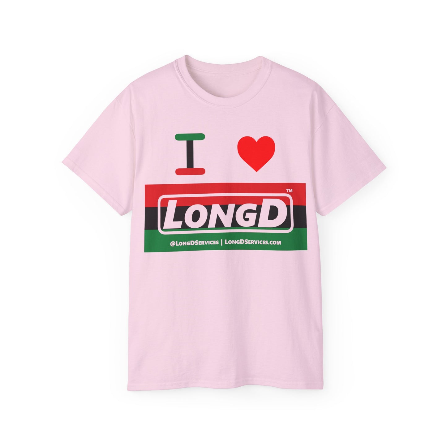 I Luv LongD® Logo Cotton Tee Juneteenth negative striped text