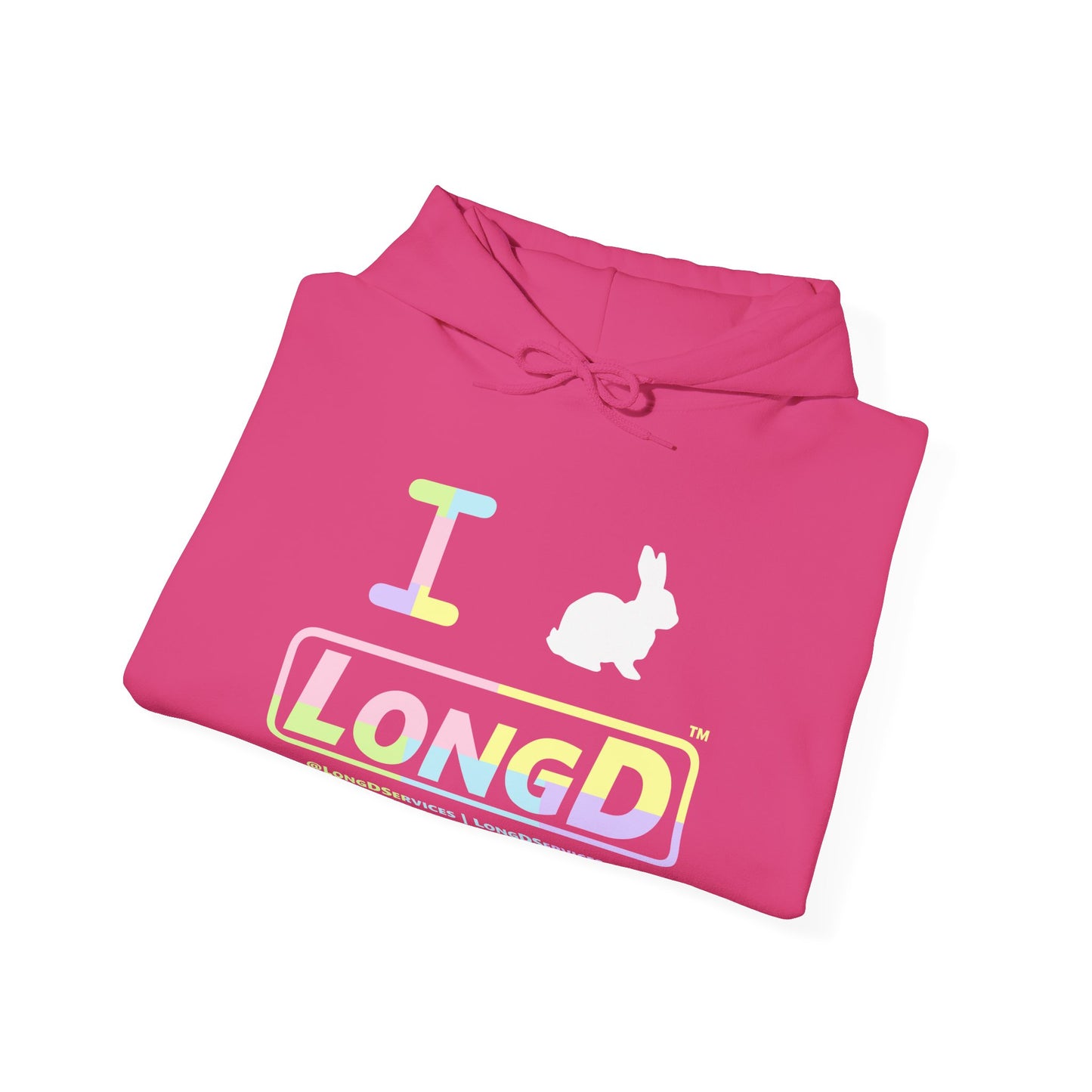I Bunny LongD® Logo Hoodie Pastel variety text (White Easter Bunny)