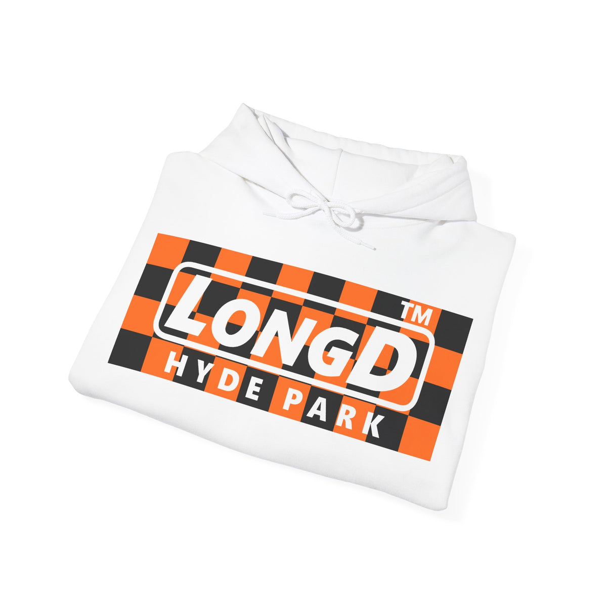 LongD Hyde Park negative checkered logo (Halloween colors) hoodie