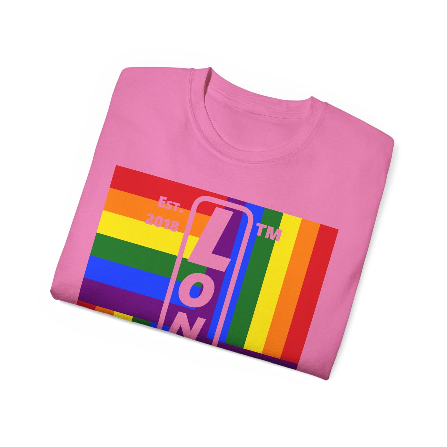 LongD Cotton Tee negative windmill Chicago upright logo (Pride colors)