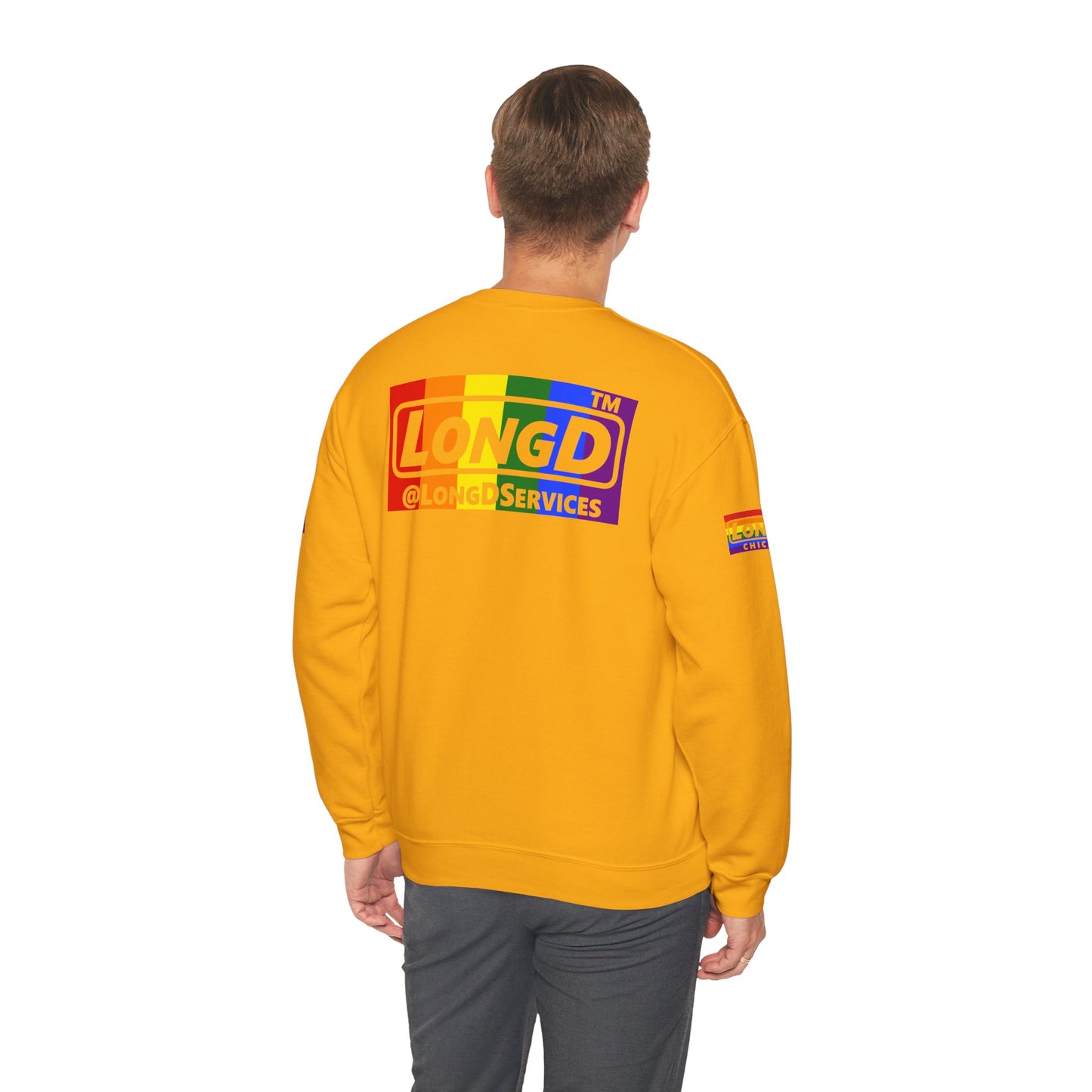 LongD official basic 4-print Hyde Park logo crewneck sweatshirt with Pride heart