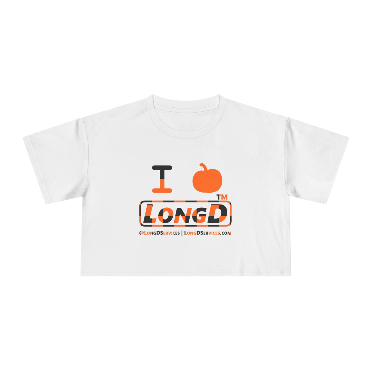 I pumpkin LongD Tag-domain positive checkered logo crop tee
