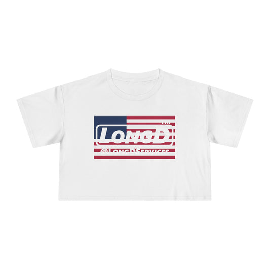 LongD negative flag tag Logo Crop Tee (Patriotic colors)