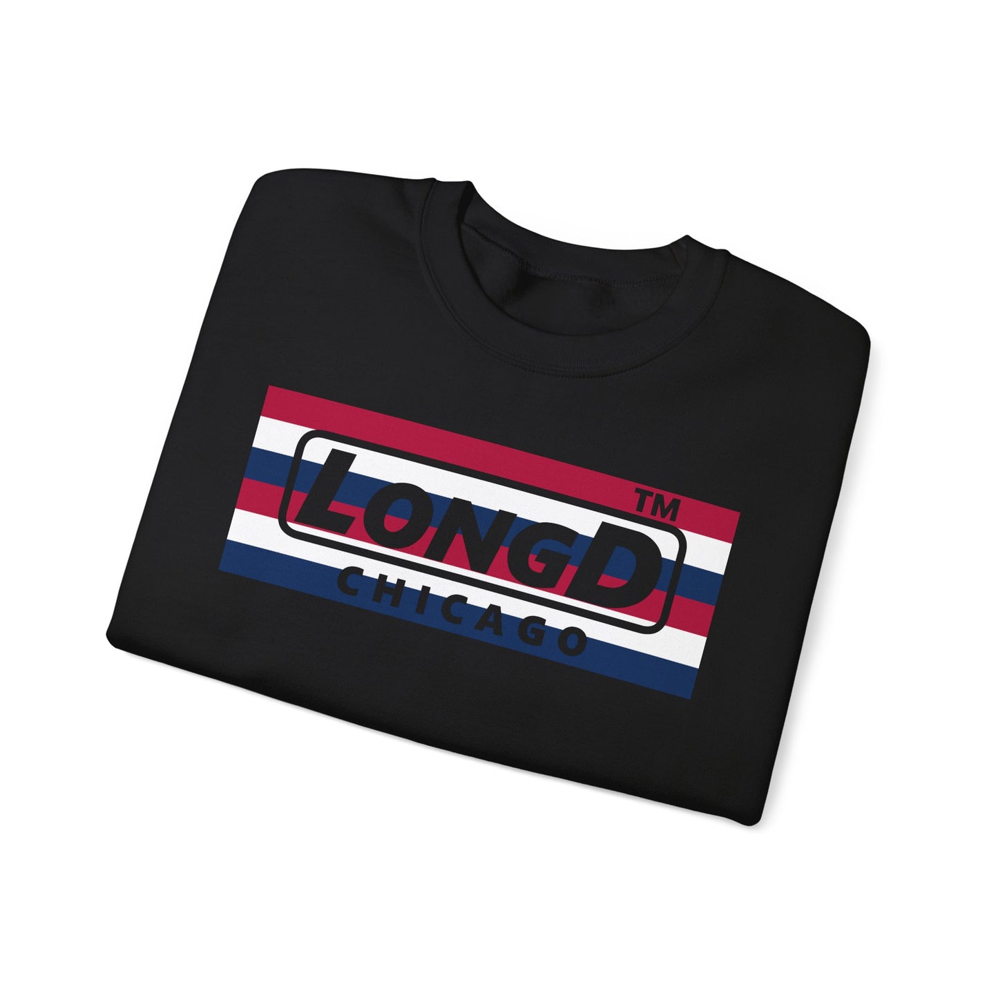 LongD negative horizontal 6-striped Chicago logo crewneck sweatshirt (patriotic colors)