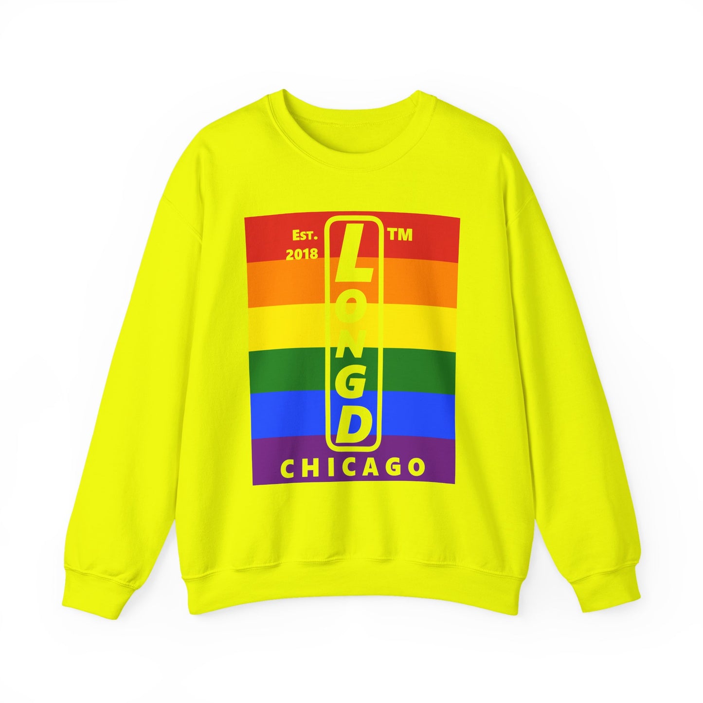 LongD negative horizontal 6-striped Chicago upright logo crewneck sweatshirt (Pride colors)