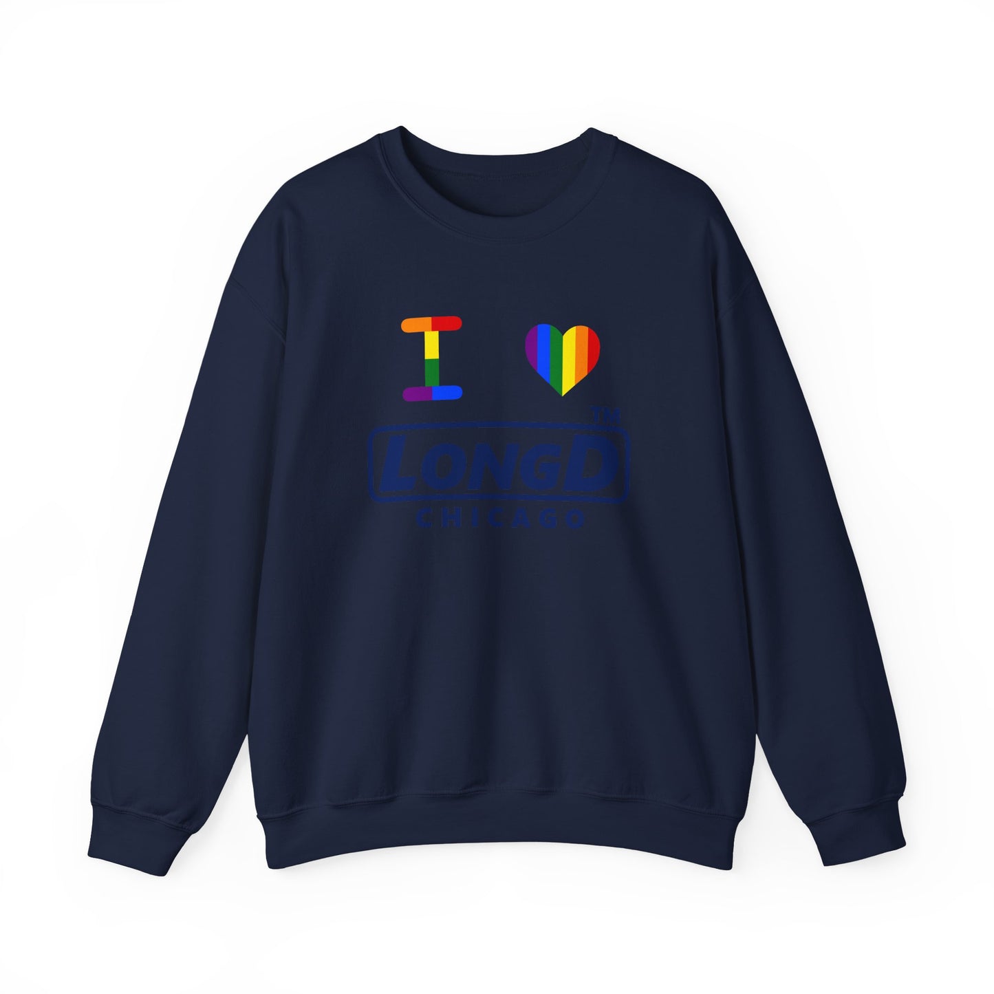 I Luv LongD official basic Chicago logo crewneck sweatshirt with Pride heart