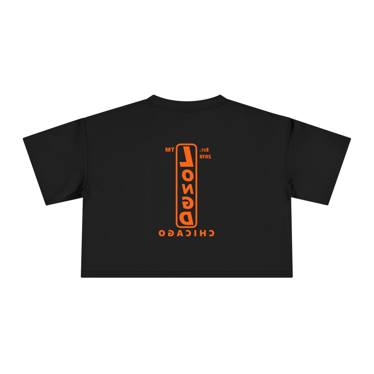 LongD Chicago upright front-back logo orange (FE7518) on Black (000000) crop tee