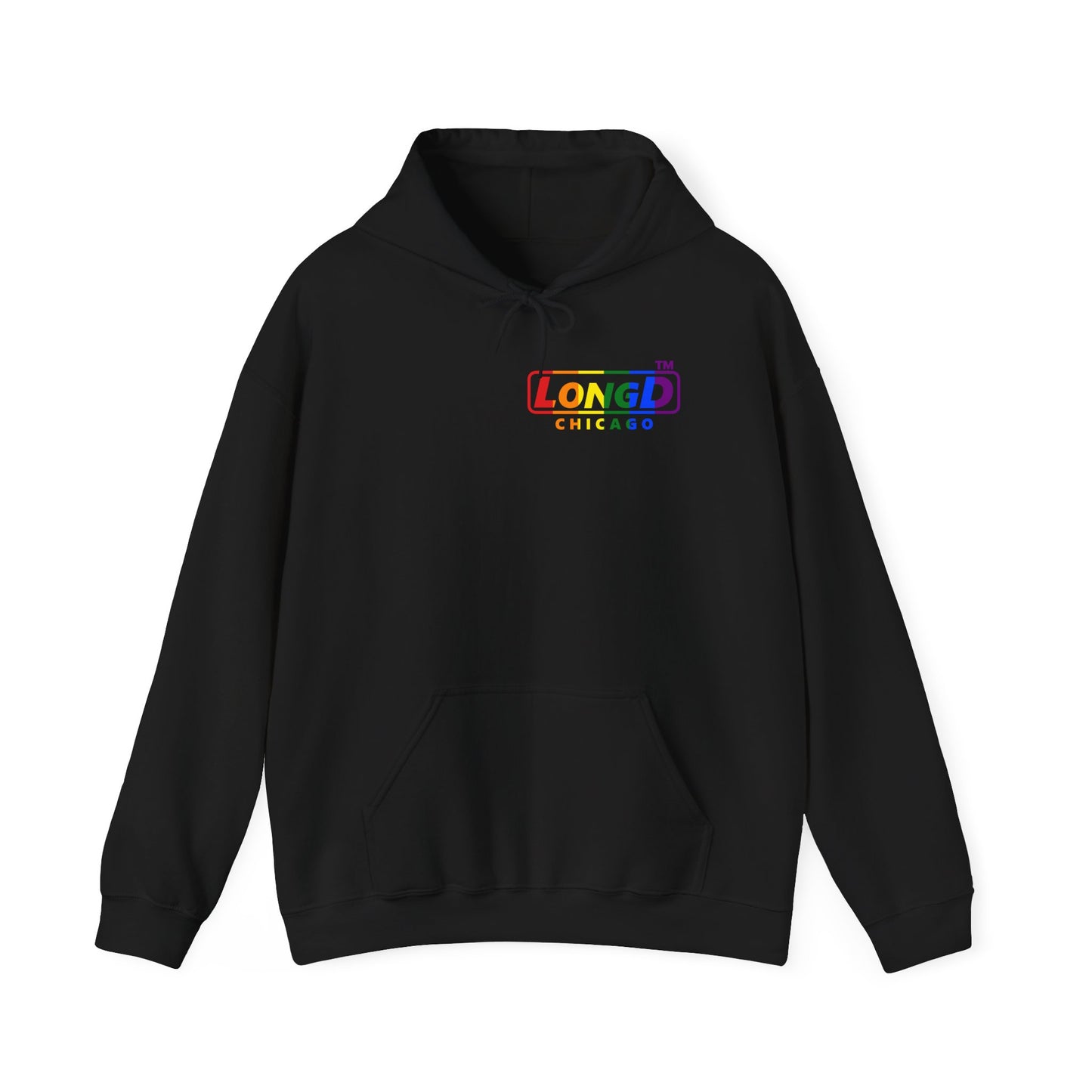 LongD® positive vertical striped single-breasted front-back Chicago logo hoodie (Pride colors)