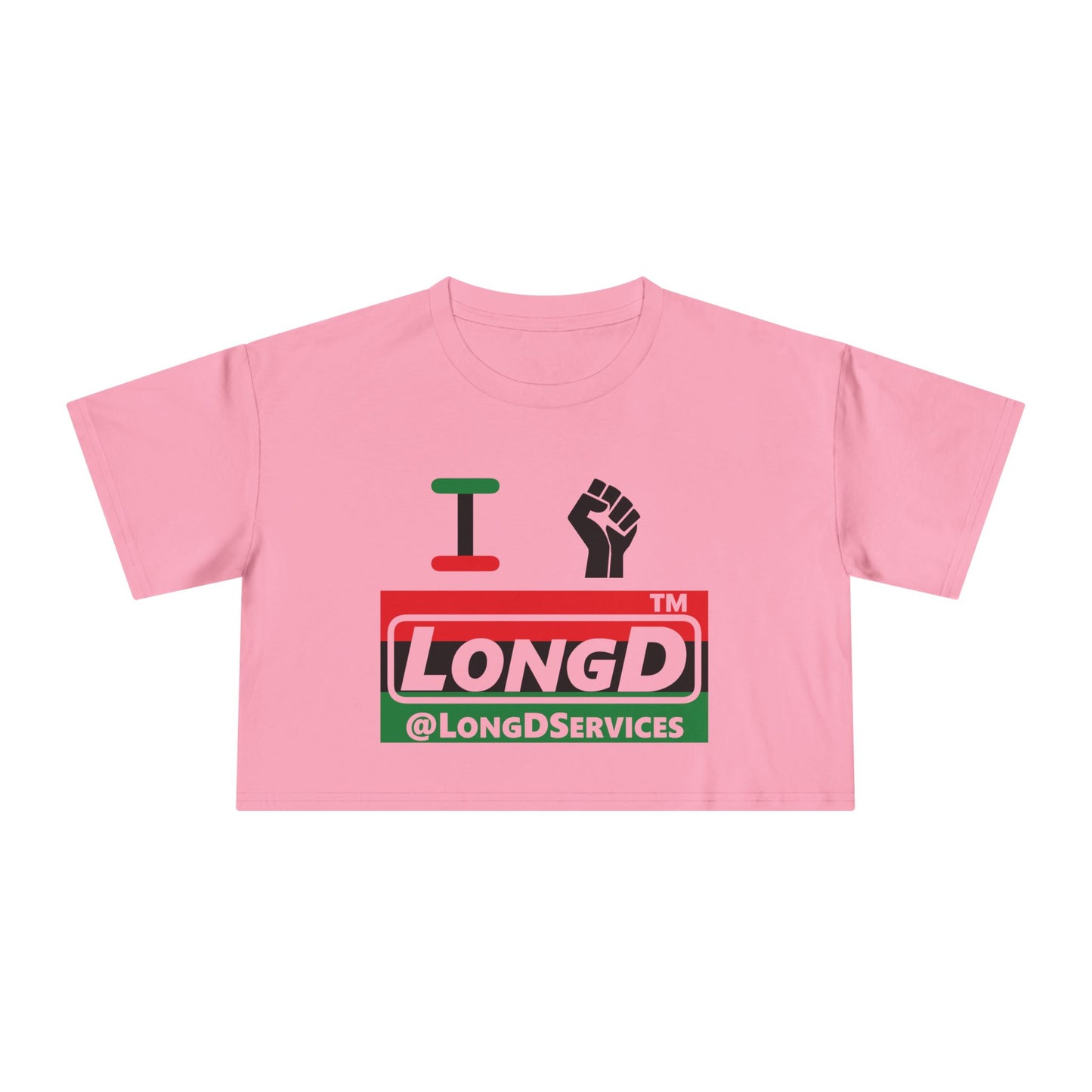 I fist LongD negative horizontal 3-striped tag logo crop tee