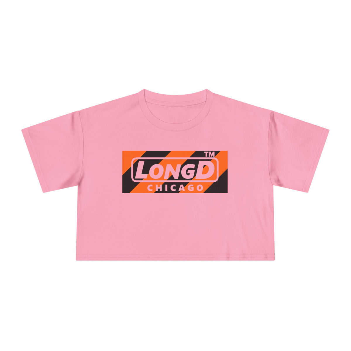 LongD Chicago negative diagonal 6-striped front-back logo (Halloween colors) crop tee