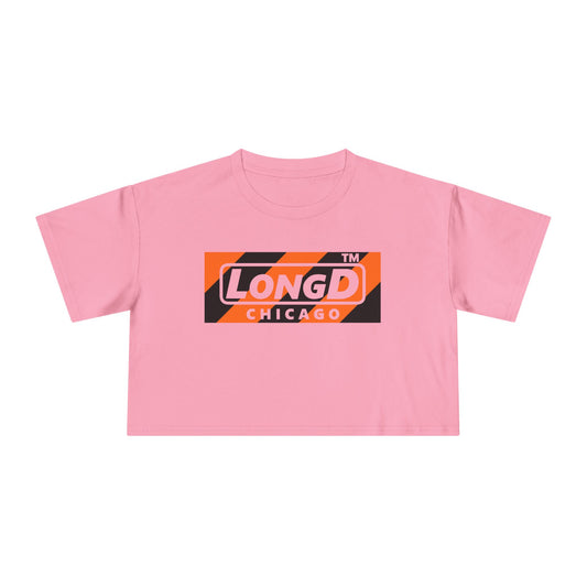 LongD Chicago negative diagonal 6-striped front-back logo (Halloween colors) crop tee