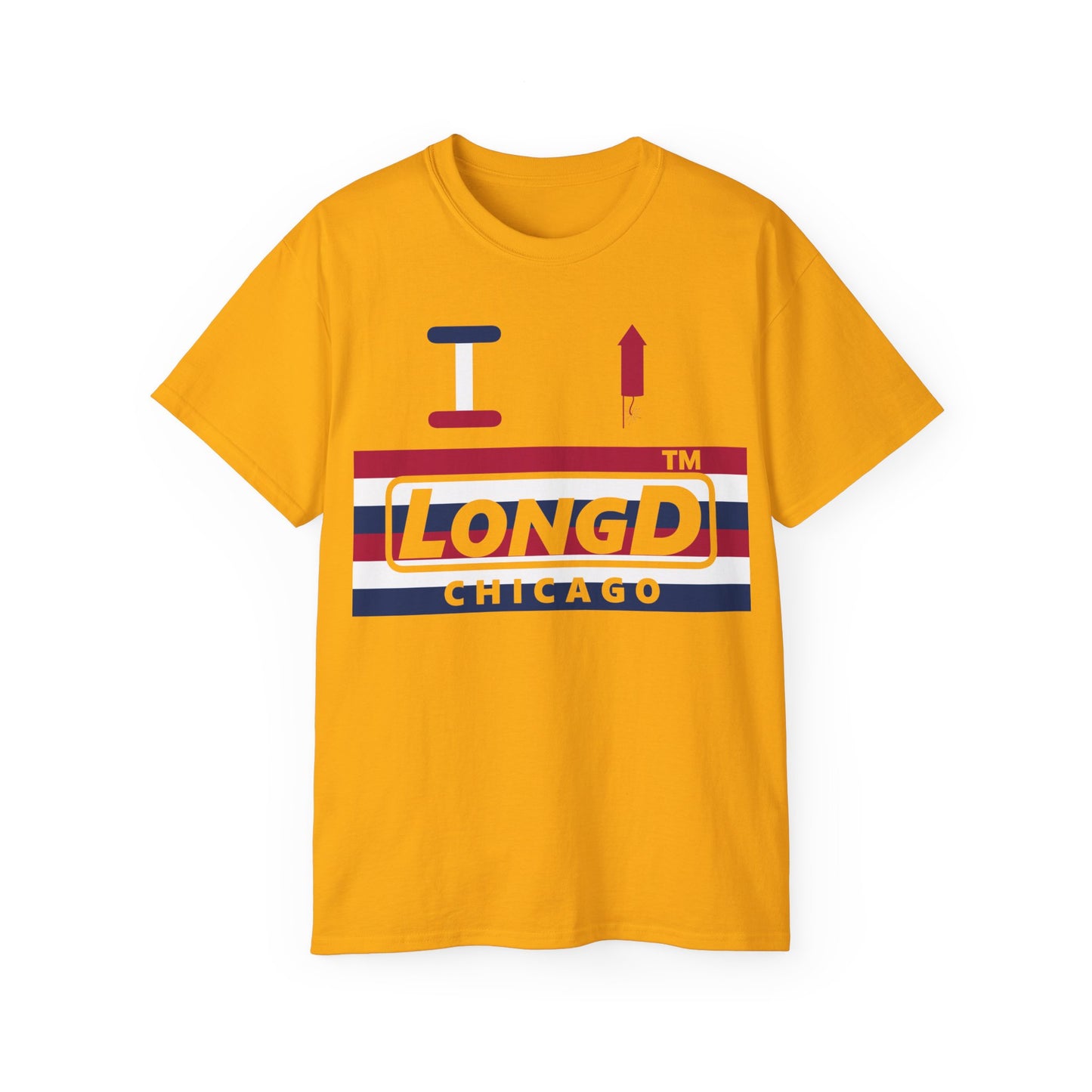 I firecracker LongD negative horizontal 6-striped Chicago logo cotton tee