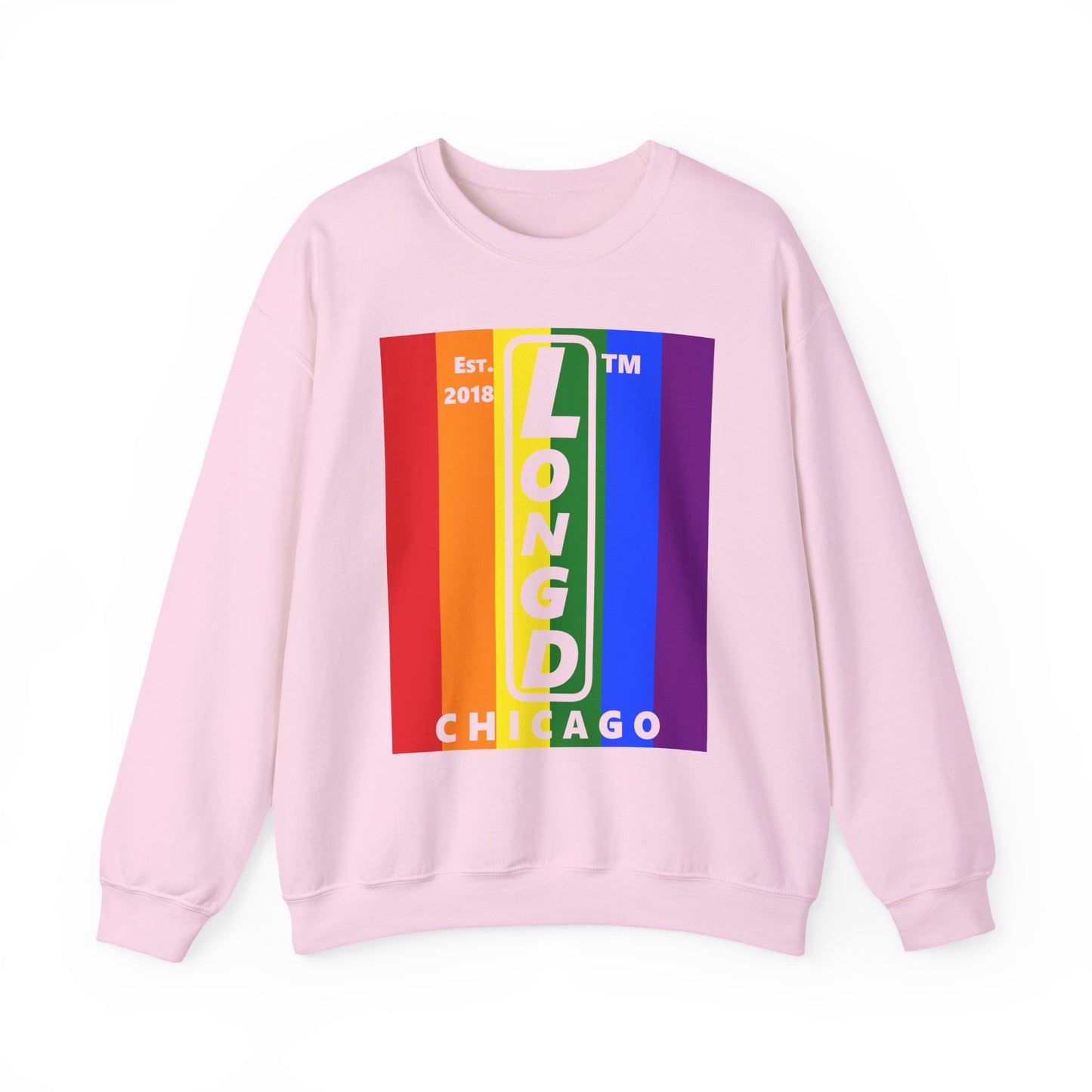 LongD negative cropped flag Chicago upright logo crewneck sweatshirt (Pride colors)