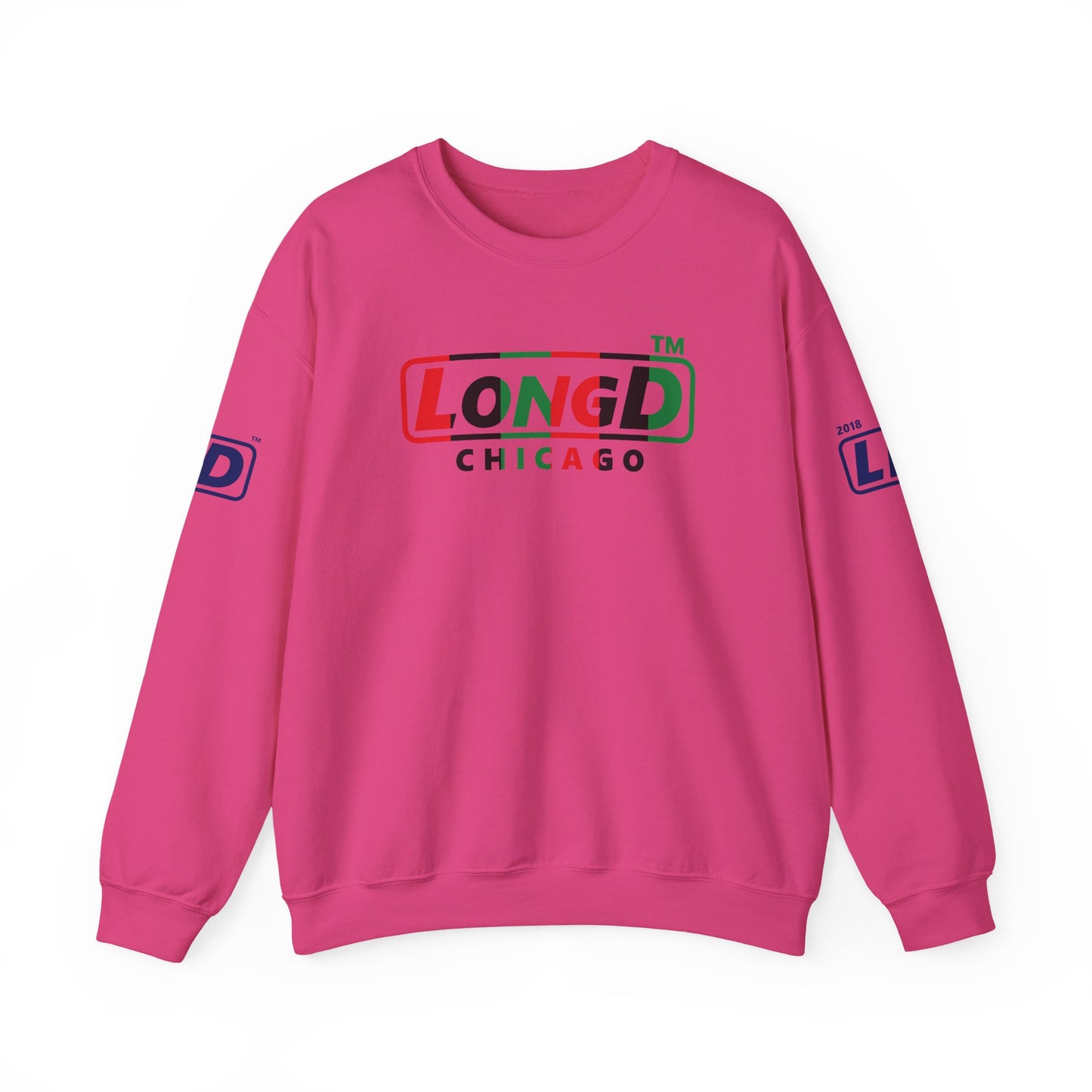 LongD positive vertical 6-striped 4-print Chicago logo crewneck sweatshirt (Juneteenth colors)