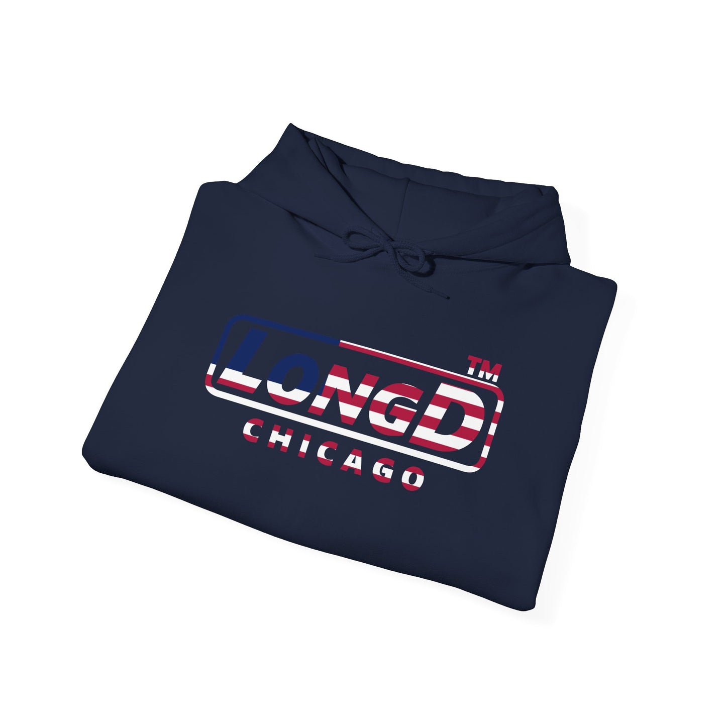 LongD® positive flag Chicago logo hoodie (patriotic colors)