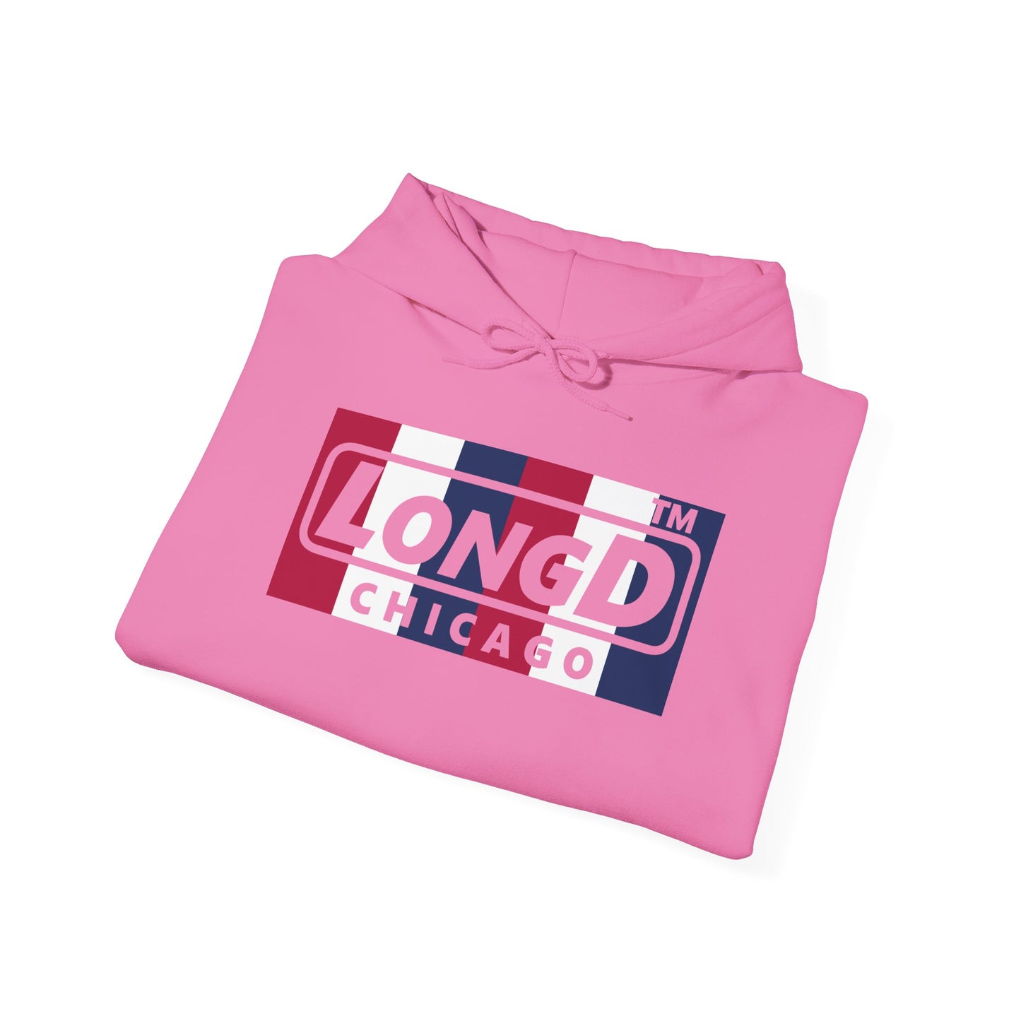 LongD® negative vertical 6-striped Chicago logo hoodie (patriotic colors)