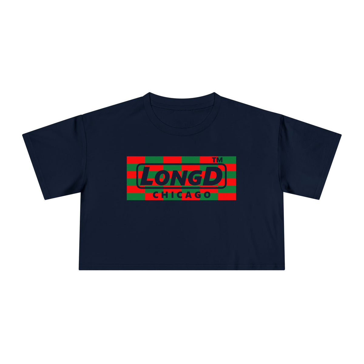 LongD Chicago negative tiled logo (Xmas colors) crop tee