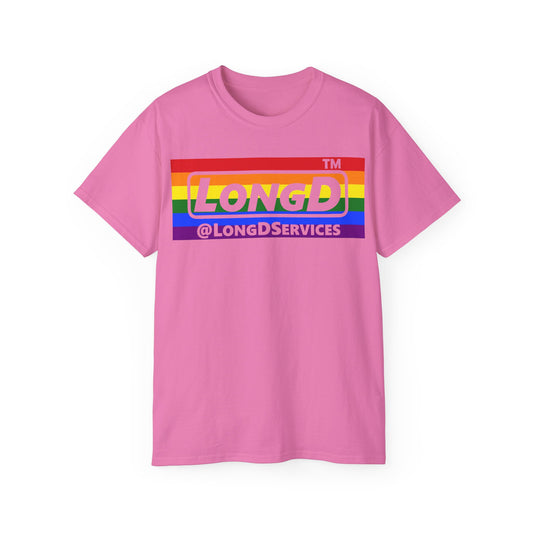 LongD negative horizontal striped tag logo cotton tee (Pride colors)