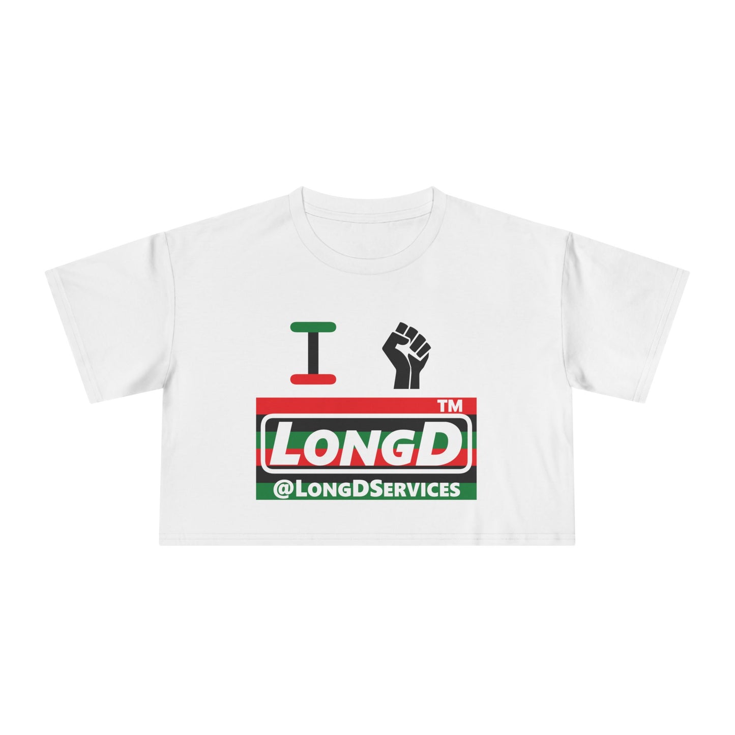 I fist LongD negative horizontal 6-striped tag logo crop tee
