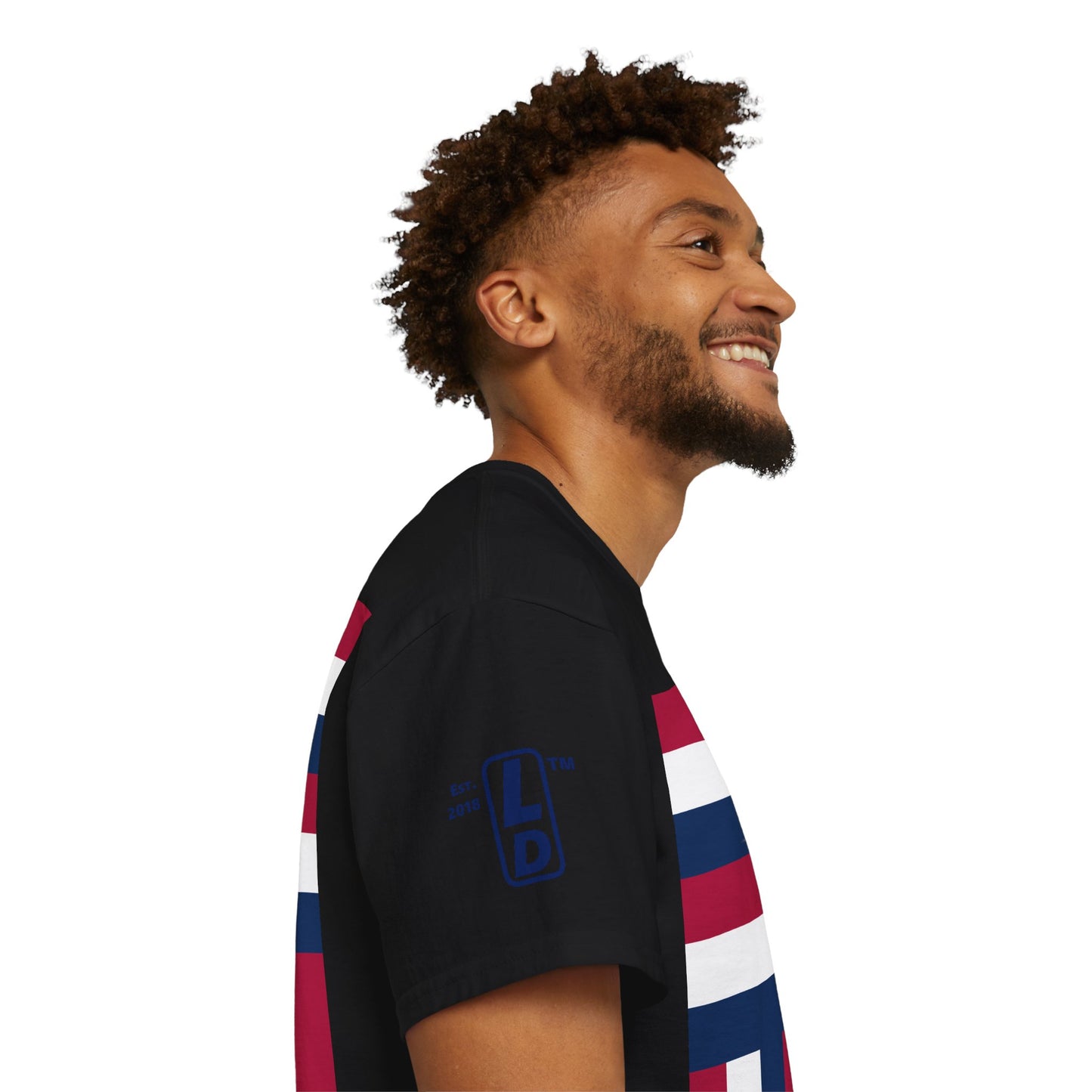 LongD cotton tee negative windmill 4-print Chicago upright logo (Patriotic colors)