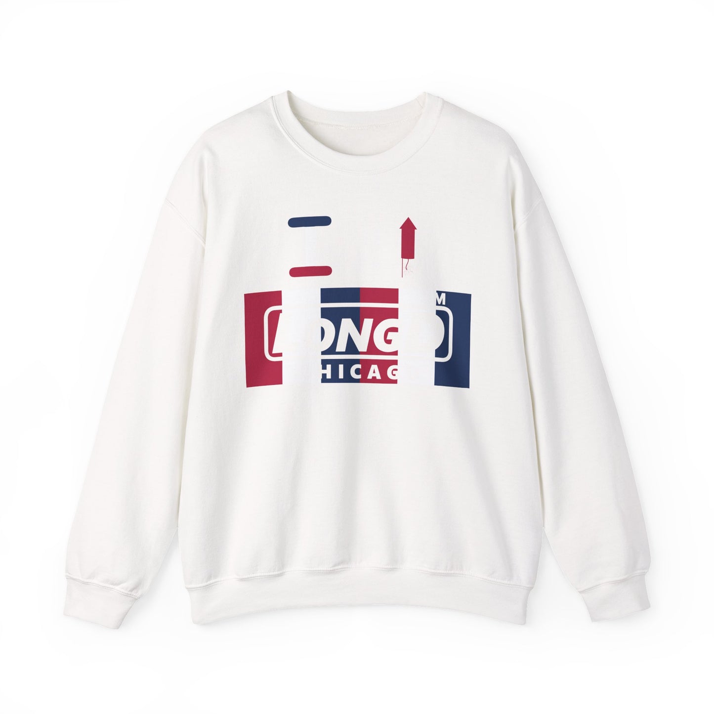 I firecracker LongD negative vertical 6-striped Chicago logo crewneck sweatshirt