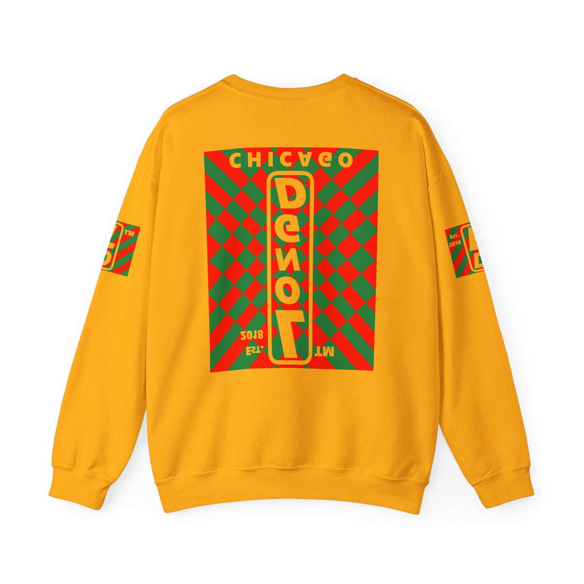 LongD Chicago negative upright stylized argyle 4-print logo (Xmas colors) crewneck sweatshirt