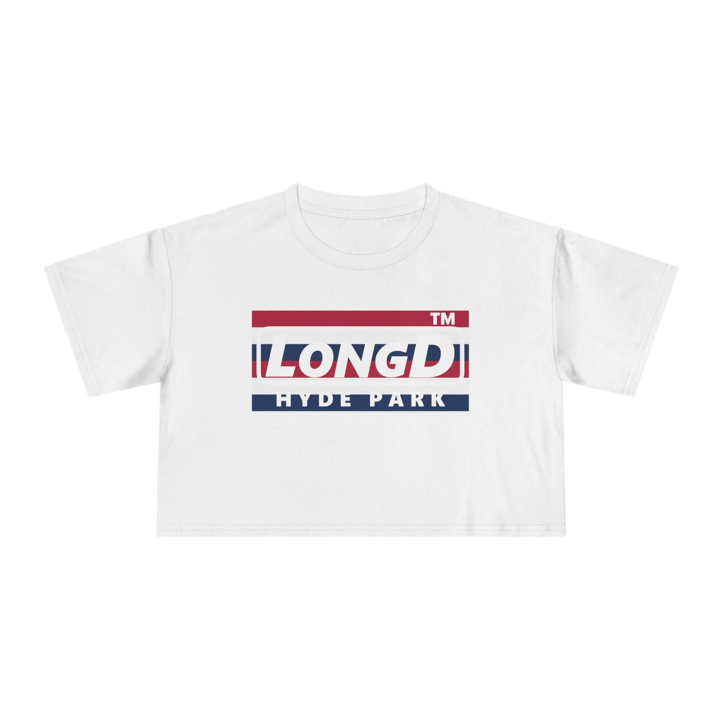 LongD negative horizontal 6-striped Hyde Park Logo Crop Tee (Patriotic colors)