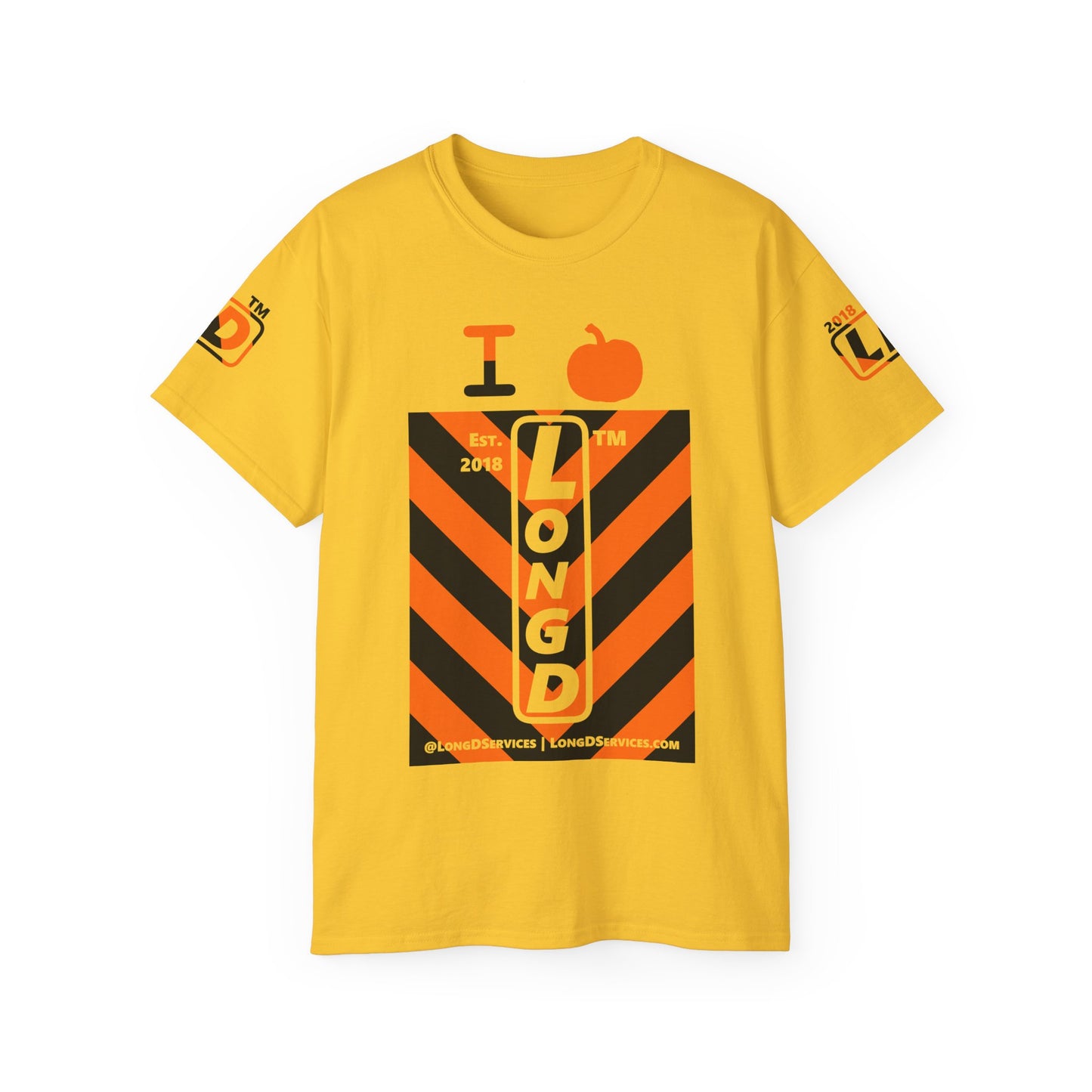 I pumpkin LongD Tag-domain negative upright downward chevron 4-print logo cotton tee