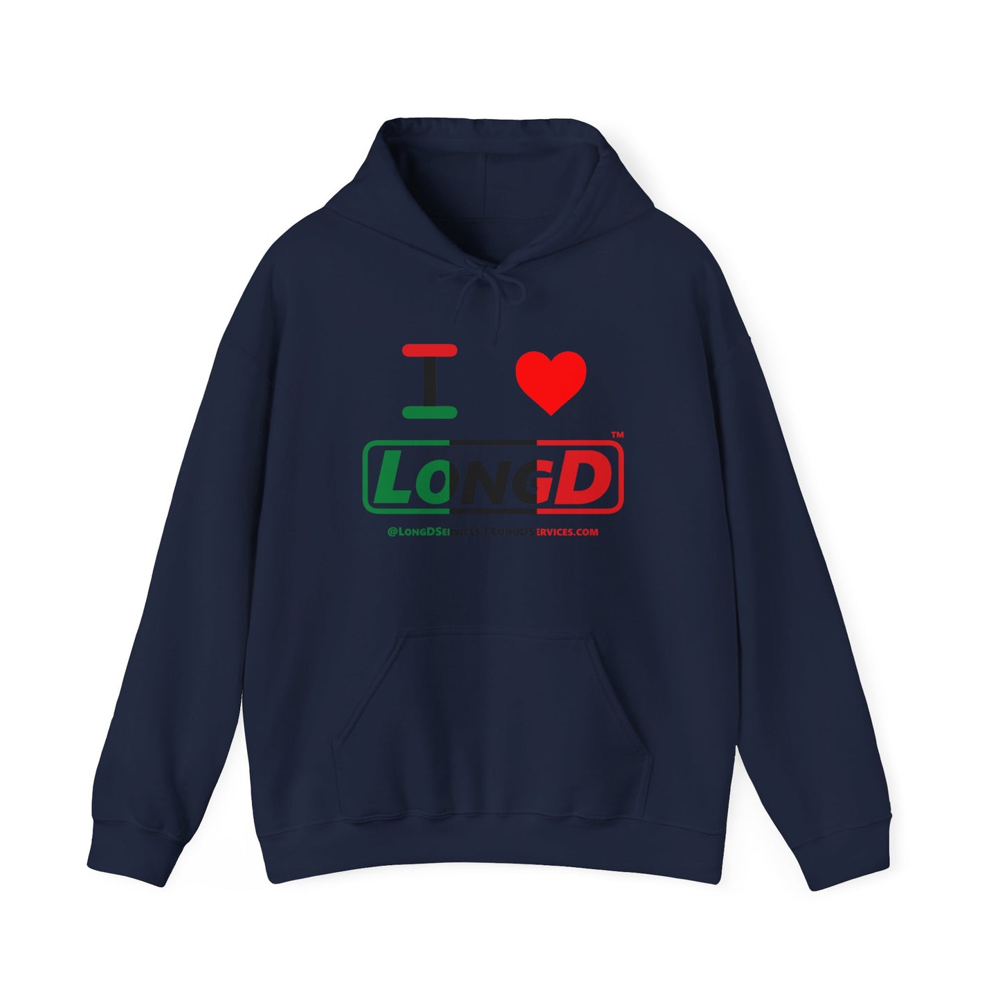 I Luv LongD® Logo Hoodie with Juneteenth positive thirds text