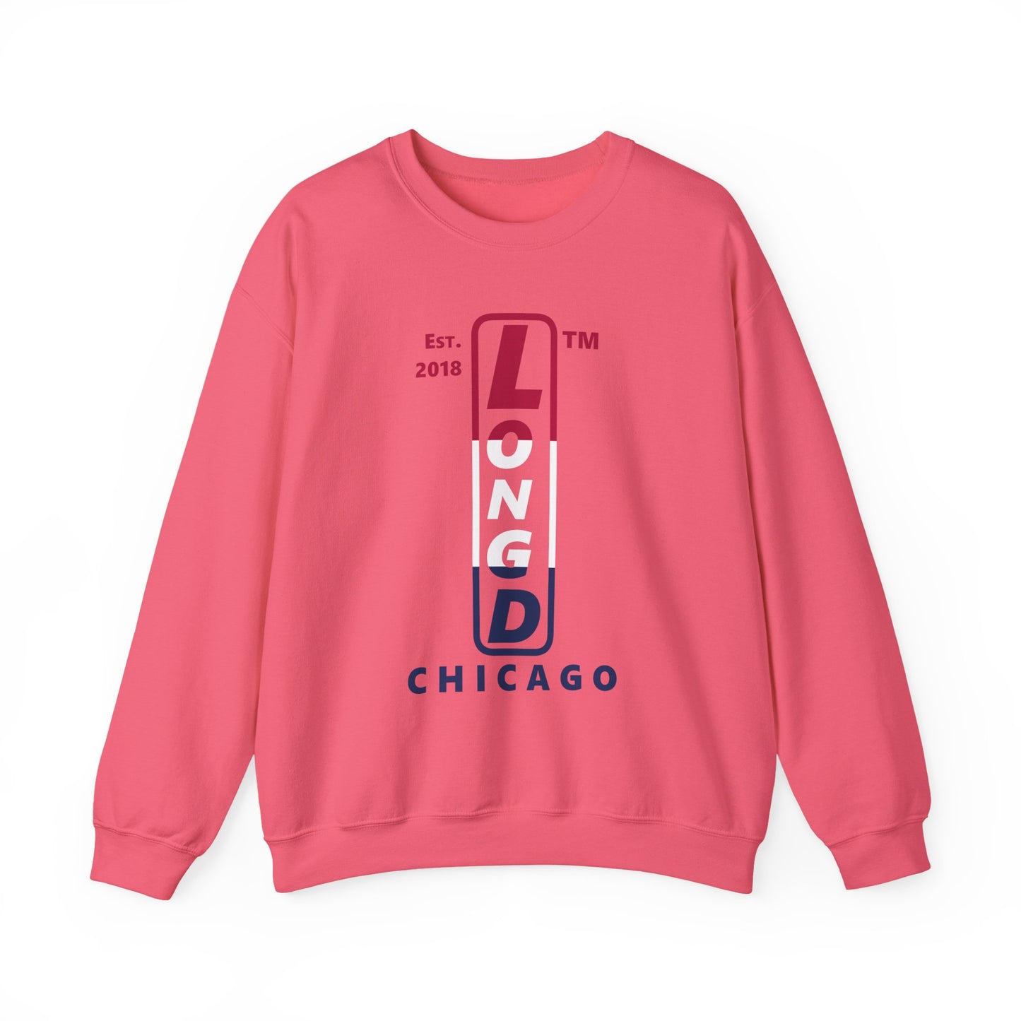 LongD positive horizontal 3-striped Chicago logo crewneck sweatshirt (patriotic colors)