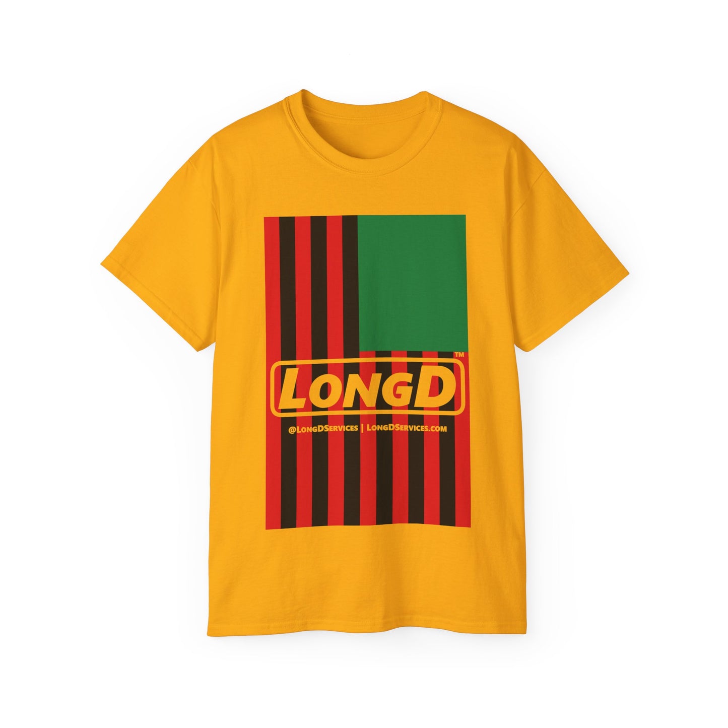 LongD® Logo Cotton Tee Juneteenth cropped vertical African-American flag negative text