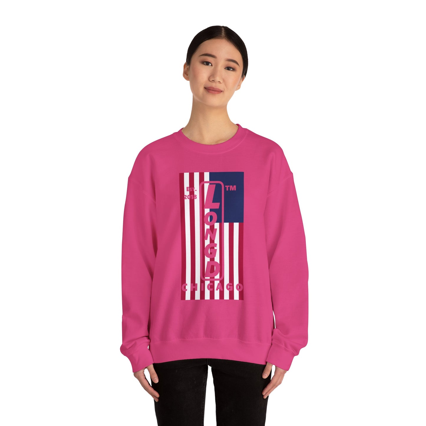 LongD negative flag Chicago logo crewneck sweatshirt (patriotic colors)
