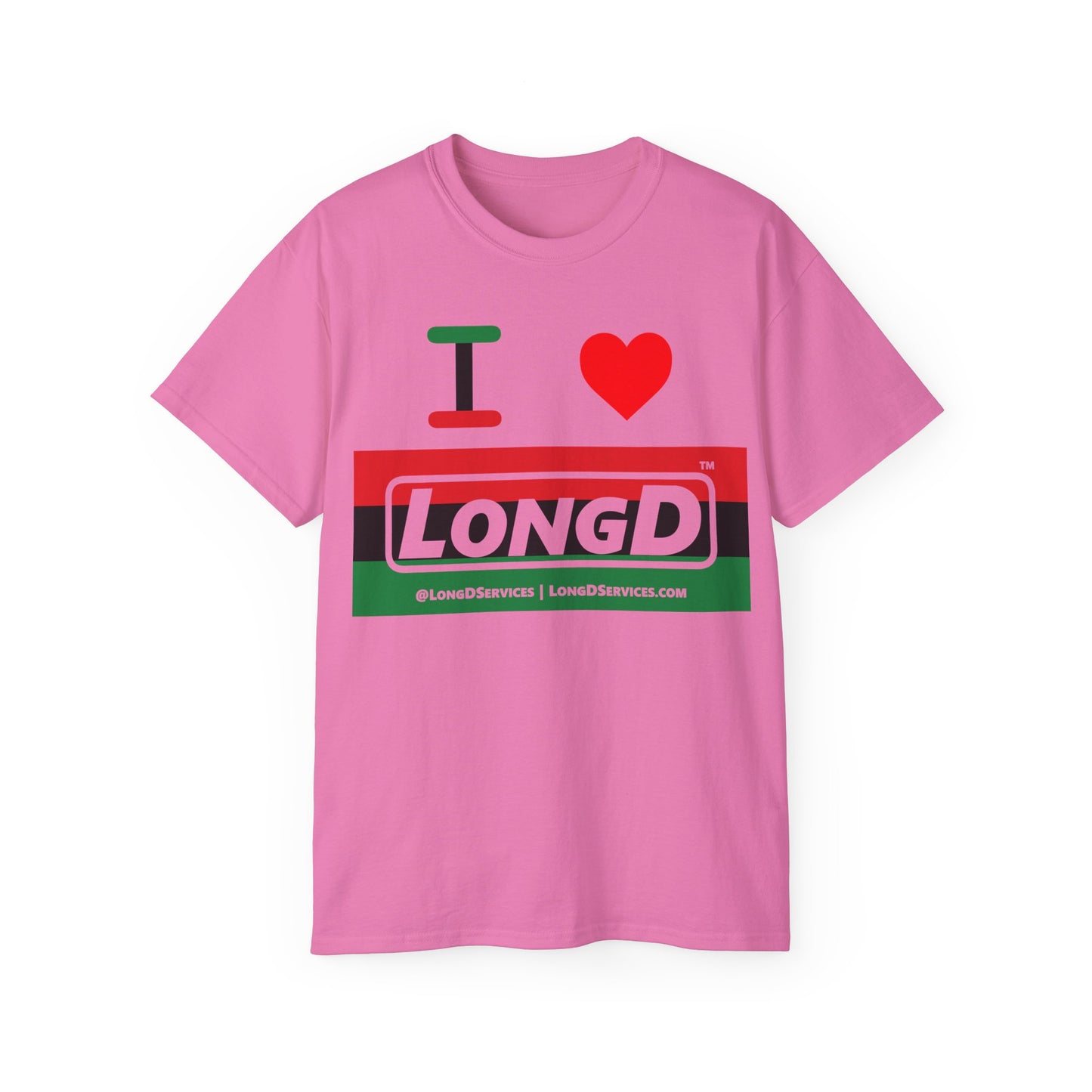 I Luv LongD® Logo Cotton Tee Juneteenth negative striped text