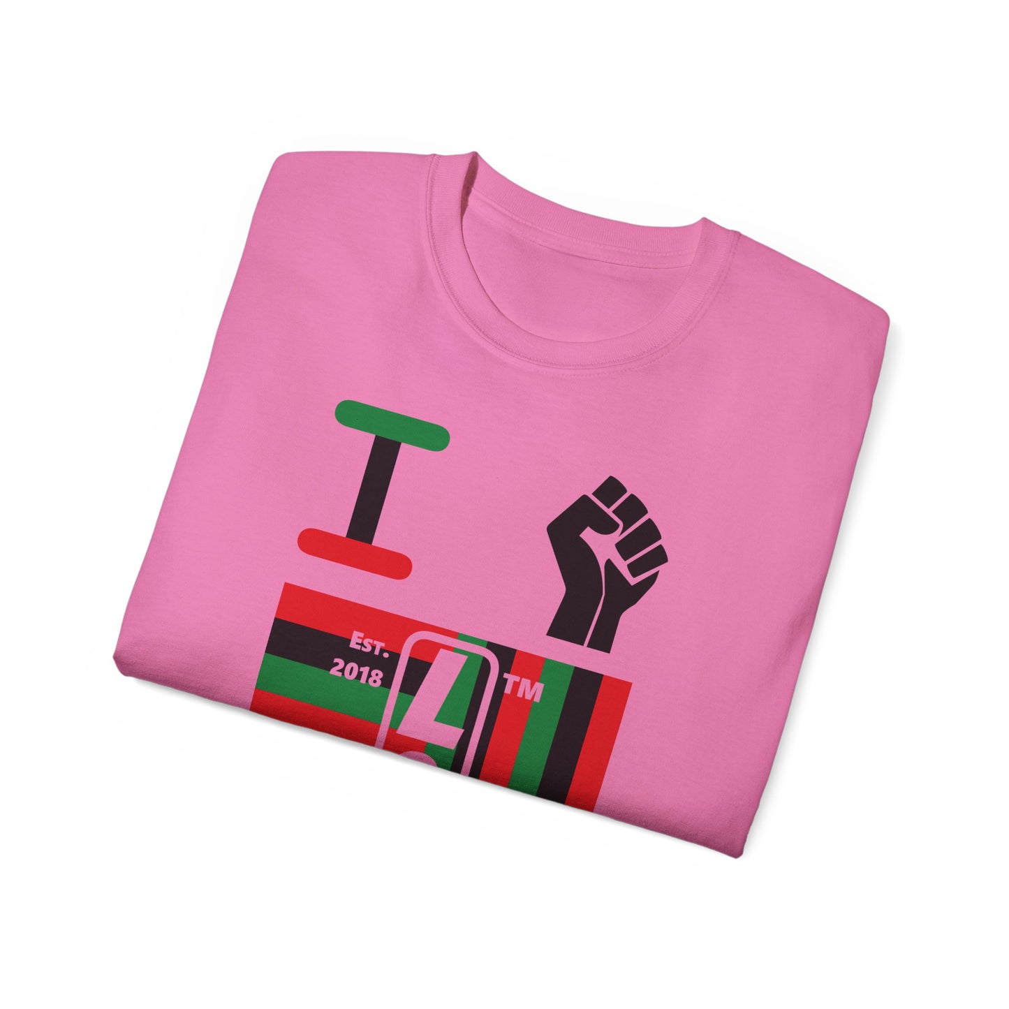 I fist LongD Cotton Tee negative windmill Hyde Park upright logo (Juneteenth colors)