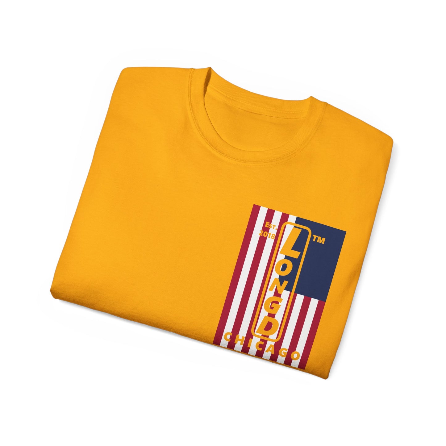LongD cotton tee negative cropped flag single-breasted front-back Chicago upright logo (Patriotic colors)