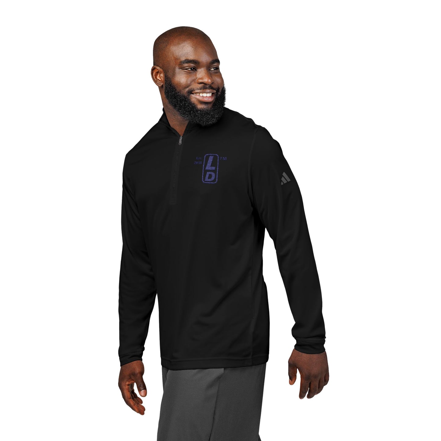 Embroidered adidas® Quarter-Zip pullover official basic logo upright initials