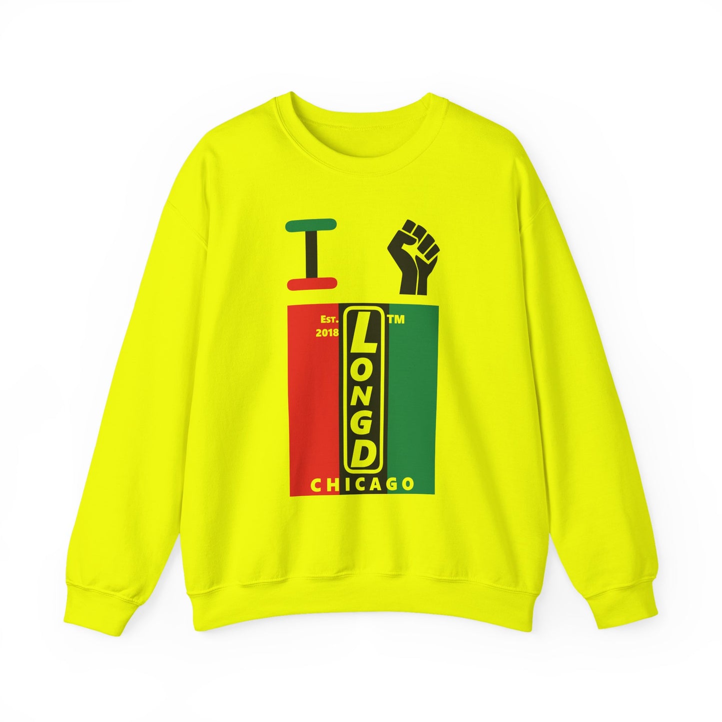 I Fist LongD negative vertical 3-striped Chicago upright logo crewneck sweatshirt